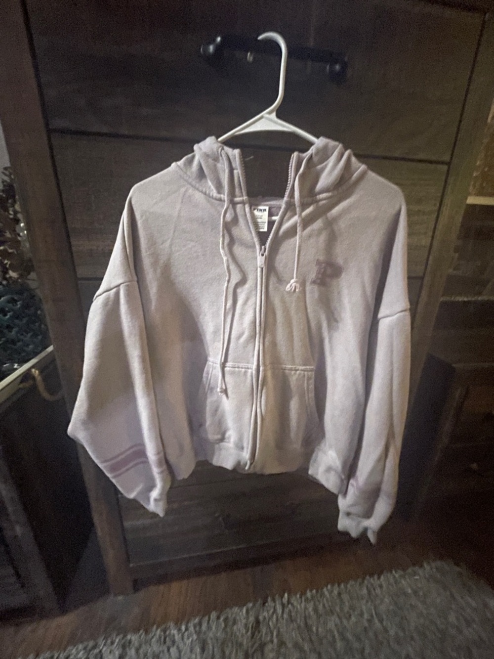Victoria's Secret Light Lavender Zip-Up Hoodie with Purple Stripes on Sleeves - Picture 4 of 6
